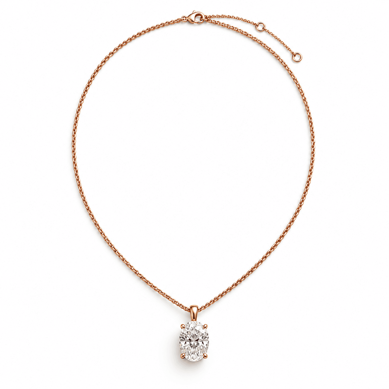 Oval diamond pendant on a white studio ground